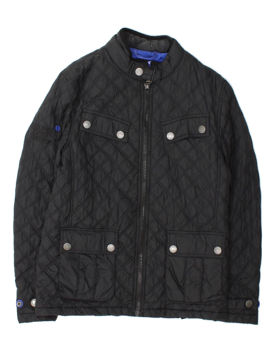 SUPERDRY Mens Quilted Jacket UK 36 Small Black Polyester Motorcycle Vintage Superdry and Second-Hand Superdry from Messina Hembry 