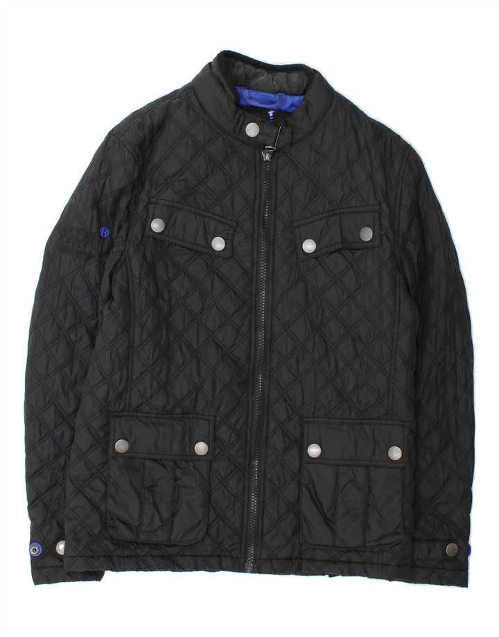 SUPERDRY Mens Quilted Jacket UK 36 Small Black Polyester Motorcycle Vintage Superdry and Second-Hand Superdry from Messina Hembry 