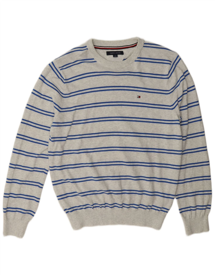 Męski sweter z okrągłym dekoltem Tommy Hilfiger Średnioszary, bawełniany w paski
