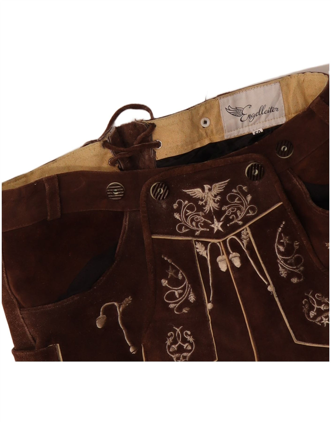 Damskie zamszowe szorty VINTAGE IT 50 XL W38 Brązowa skóra Paisley