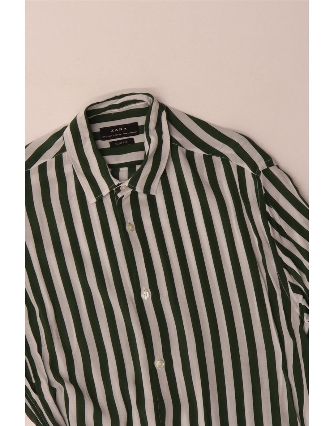 Męska koszula slim fit ZARA w małe zielone paski z wiskozy