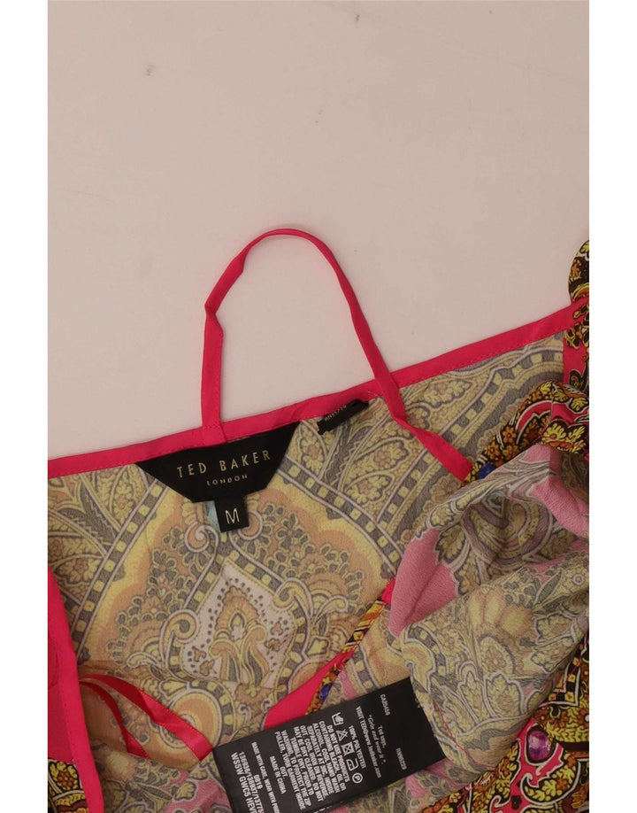 Damski top Ted Baker wiązany na szyi, UK 12, średni różowy poliester Paisley