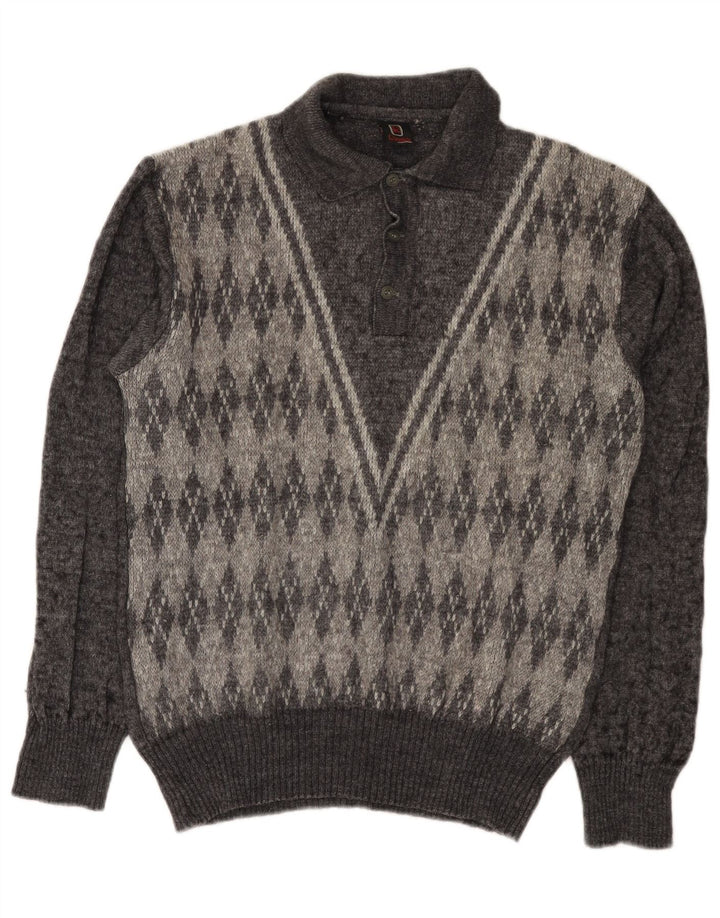 Męski sweter polo Rinaldi Średni szary Argyle/diamentowa wełna