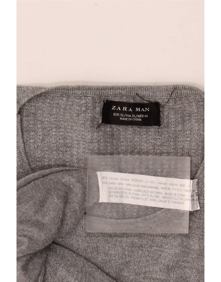 Męski sweter z okrągłym dekoltem Zara XL, szara wiskoza