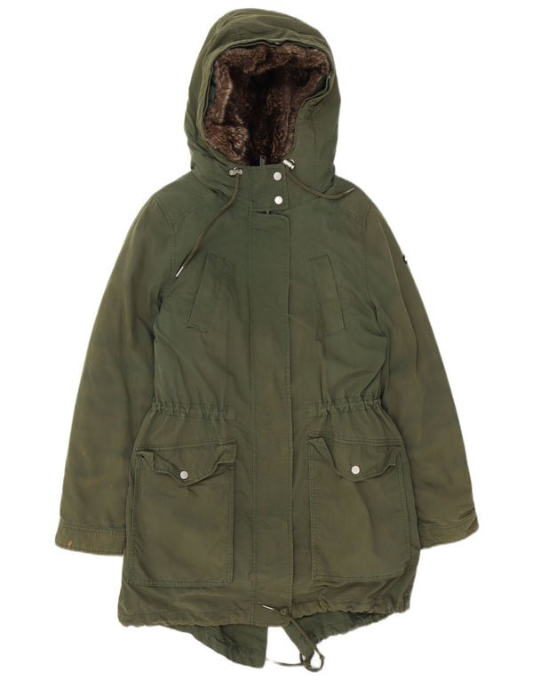 Damska kurtka parka z kapturem Tommy Hilfiger UK 14, średnia zielona bawełna