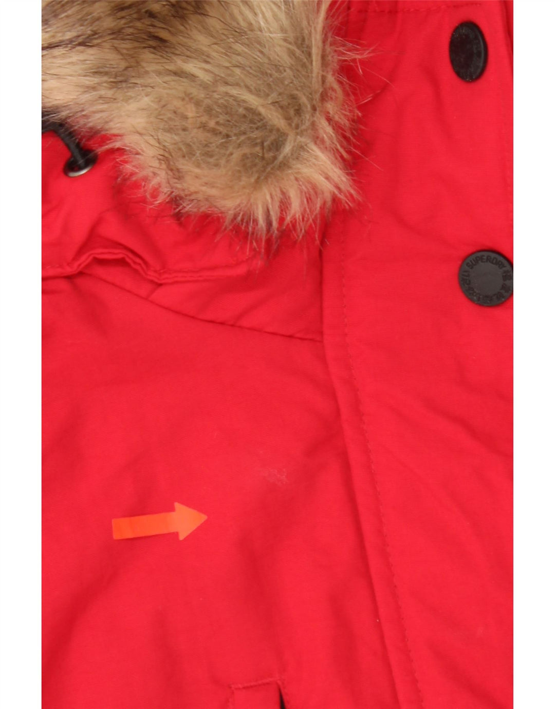 Damska kurtka parka Superdry z kapturem, oversize UK 10, mała, czerwona, nylonowa