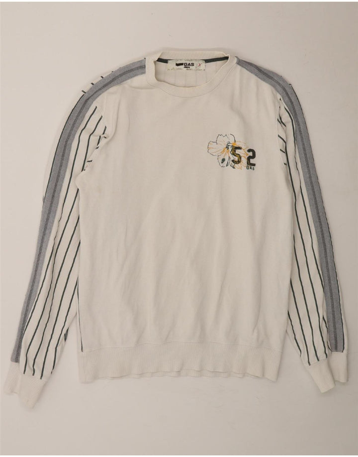 GAS Mens Graphic Sweatshirt Jumper 2XL White Striped Cotton Vintage Gas and Second-Hand Gas from Messina Hembry 