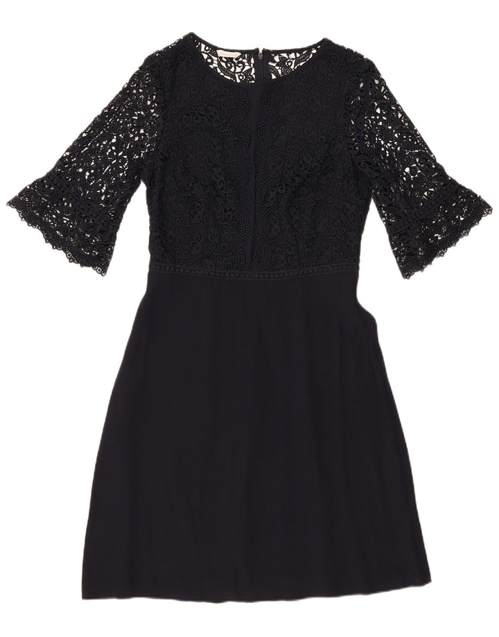 MONSOON Damska sukienka o linii A z rękawem 3/4 UK 10, mała, granatowa w kwiaty