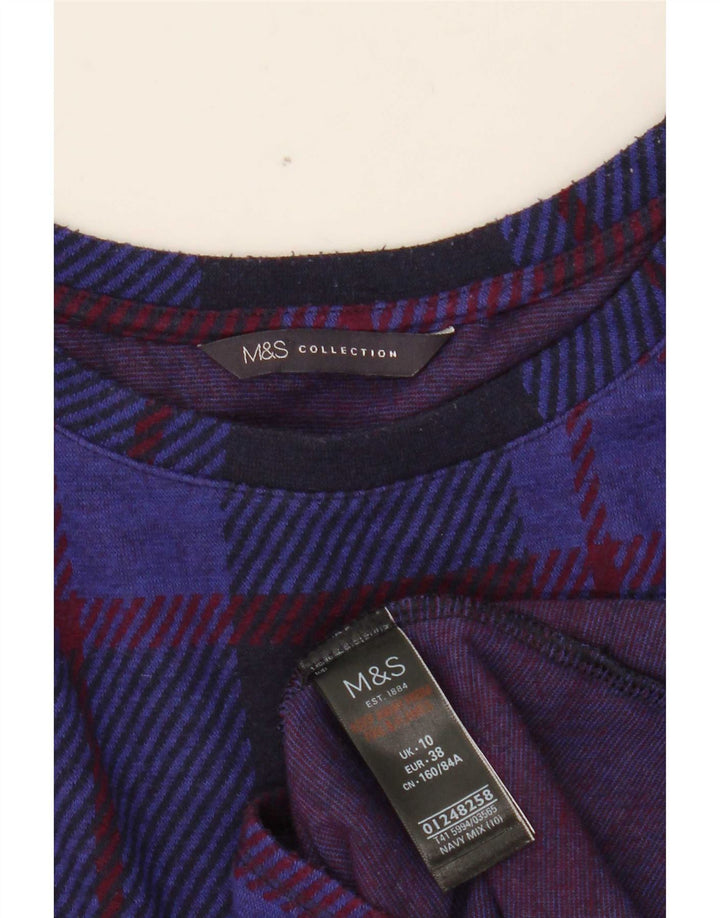 Marks & Spencer Damski top z rękawem 3/4, UK 10, mała, granatowa kratka