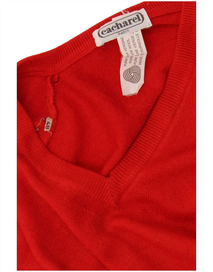 Damski sweter z dekoltem w serek Cacharel IT 48 XL Czerwona wełna
