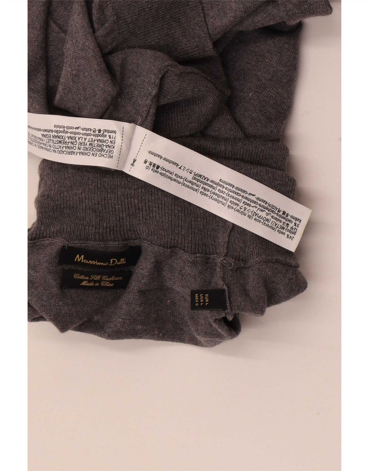 Męski sweter Massimo Dutti z wywijanym dekoltem, duży, szary, bawełniany