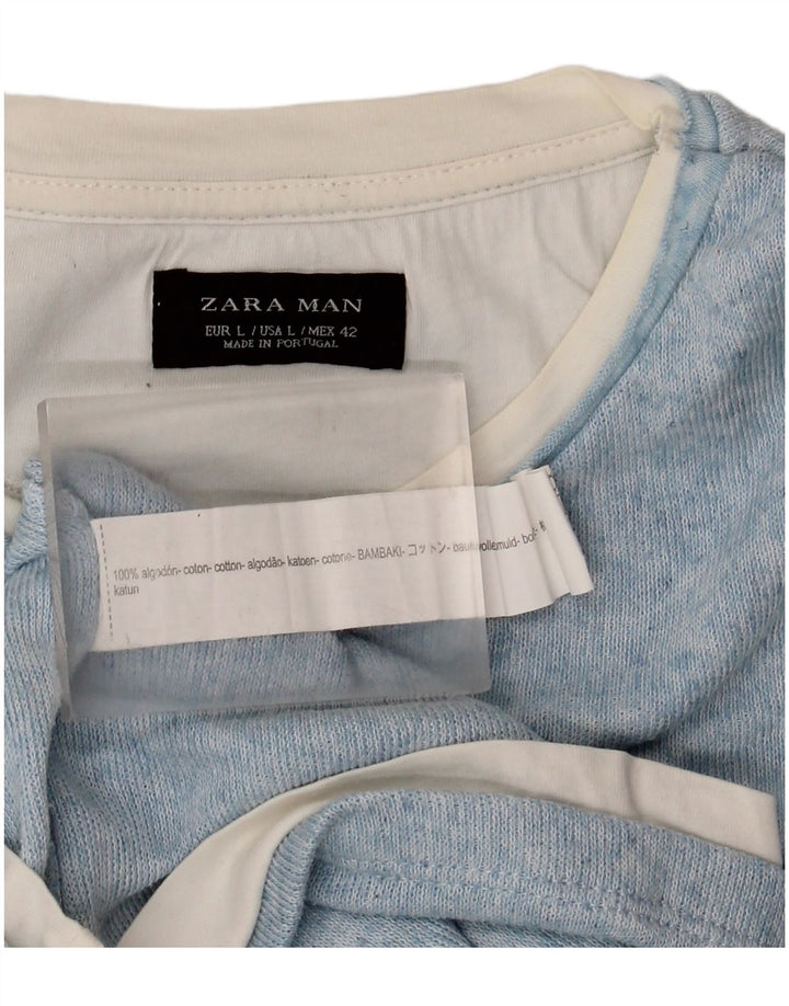 Męski T-shirt Zara, duży, niebieski, bawełniany