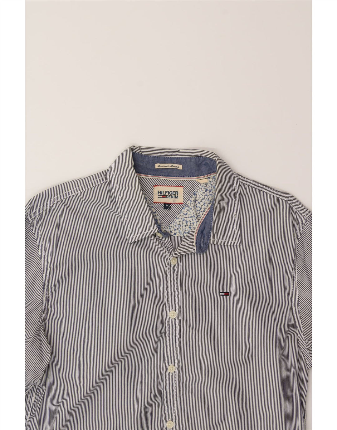 TOMMY HILFIGER Mens Shirt Medium Blue Striped Cotton Vintage Tommy Hilfiger and Second-Hand Tommy Hilfiger from Messina Hembry 