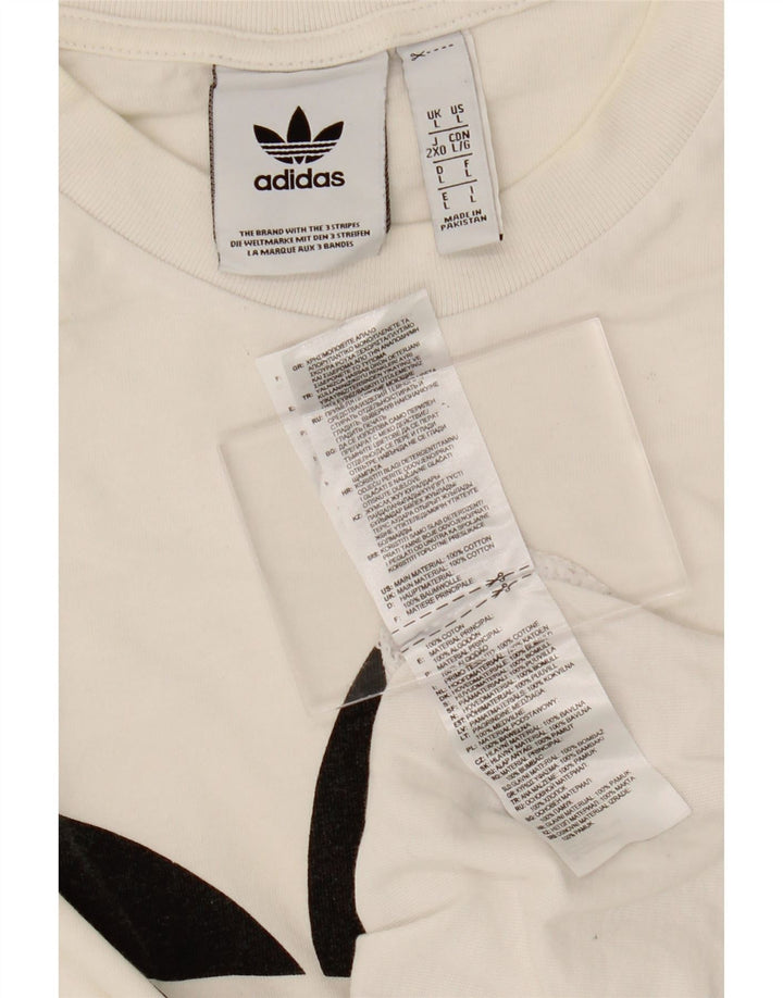 ADIDAS Mens Graphic T-Shirt Top Large White Cotton Vintage Adidas and Second-Hand Adidas from Messina Hembry 