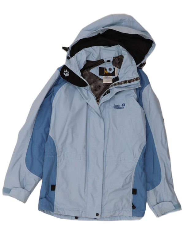Damska kurtka przeciwdeszczowa Jack Wolfskin z kapturem UK 12, średni niebieski poliamid