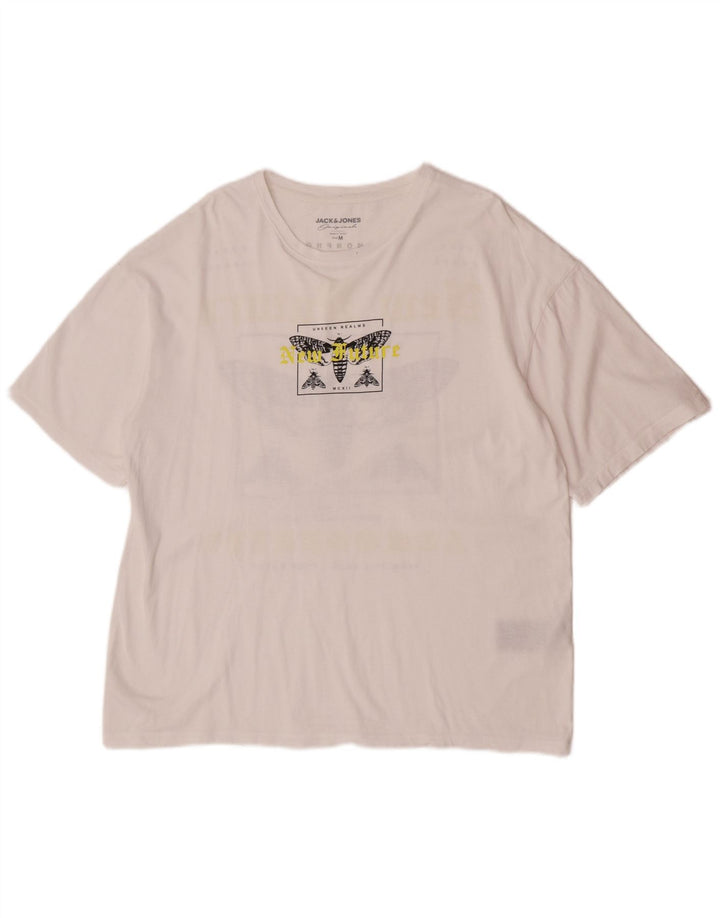 Męska koszulka z grafiką Jack & Jones, średnia, biała bawełna