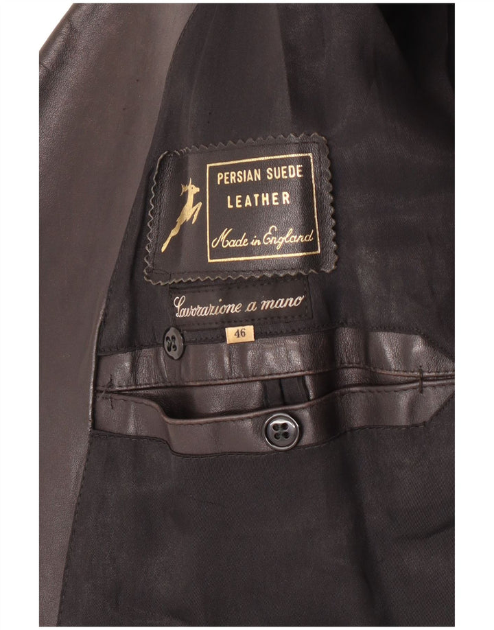 Vintage męski płaszcz skórzany IT 46 Small Black Leather Classic