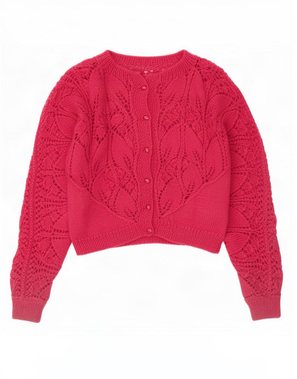 Sweter damski w stylu vintage, krótki kardigan UK 14, duży, różowy