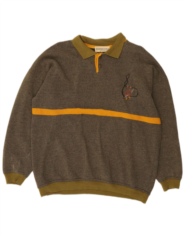 Męski sweter w stylu vintage, z okrągłym dekoltem i dużą wełną w paski khaki