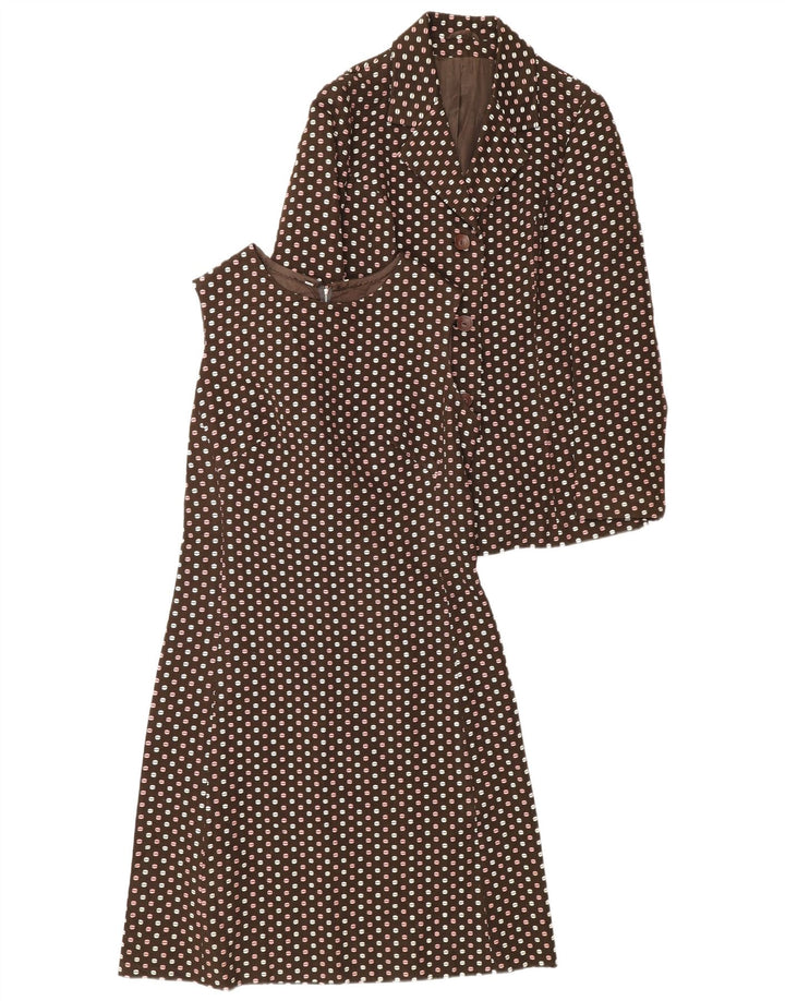 Vintage damski zestaw z 3 guzikami, 2 częściami IT 48 XL, brązowa w kropki