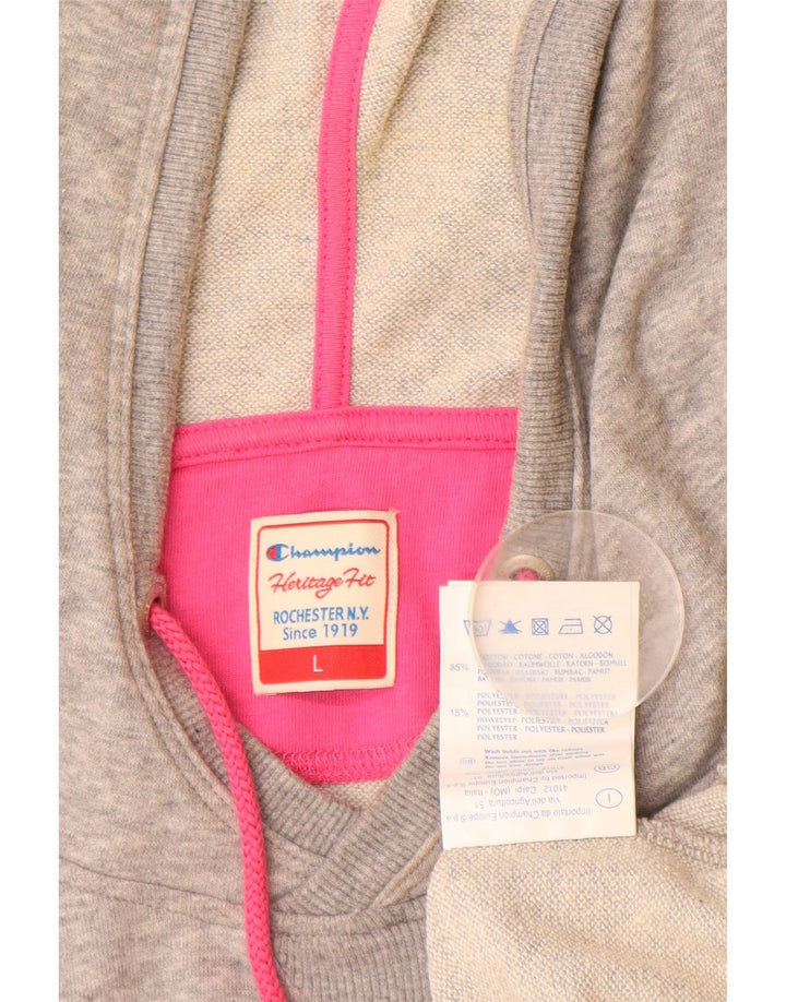 Damski sweter z kapturem CHAMPION Heritage Fit Graphic UK 16, duży, szary, bawełniany