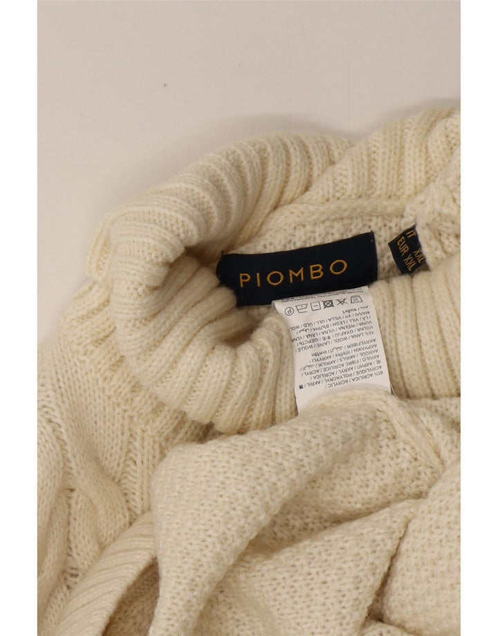 Męski sweter PIOMBO z wywijanym dekoltem 2XL, biały akryl