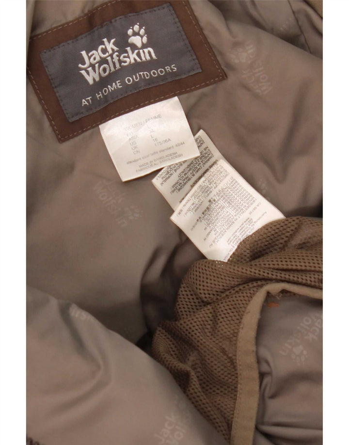 Damska kurtka parka z kapturem Jack Wolfskin UK 16, duża, brązowa, poliester