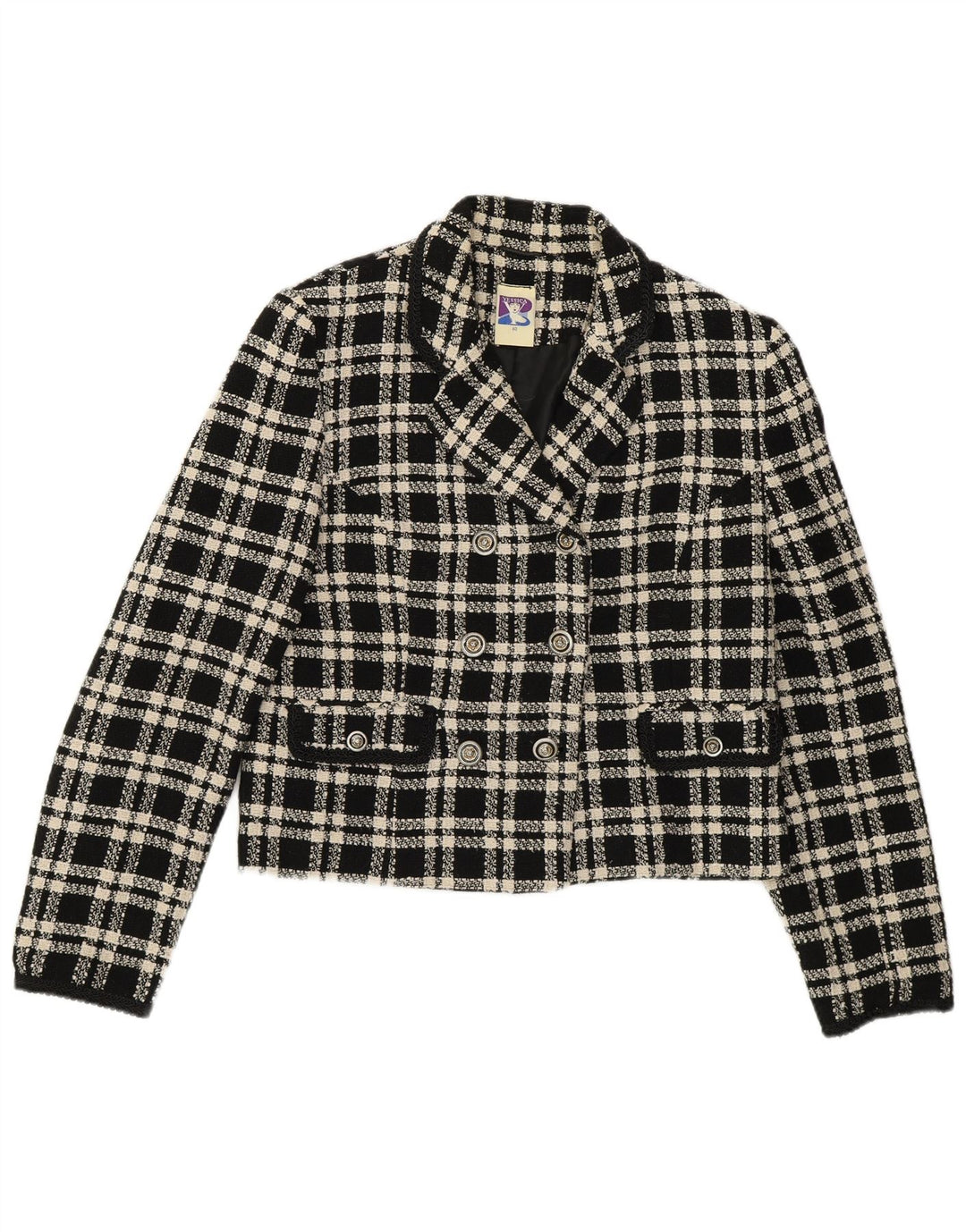 Damska marynarka dwurzędowa Yessica EU 40, wełniana w średnią czarną kratkę