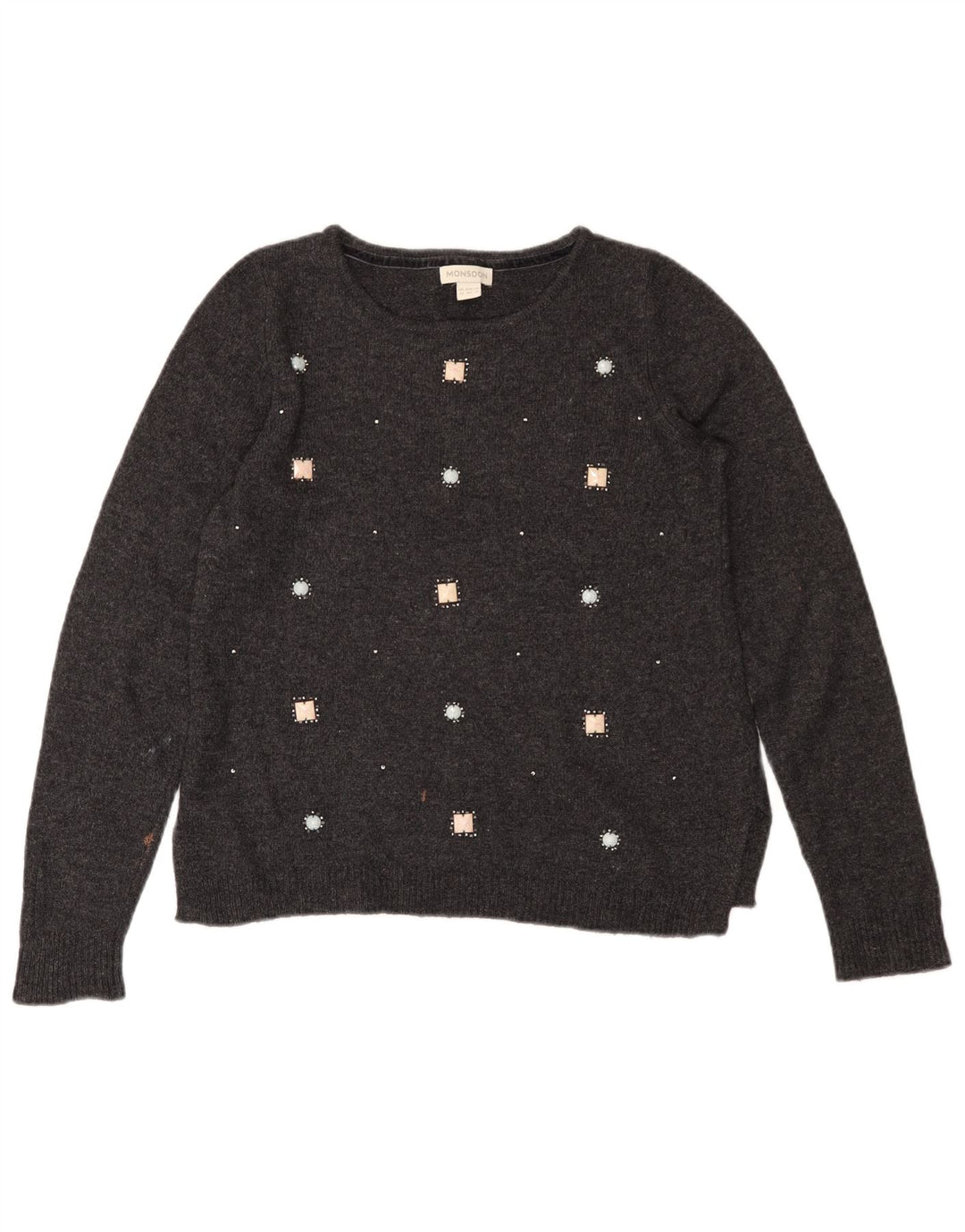 Damski sweter MONSOON z dekoltem w łódkę UK 12, średnioszary, bawełniany