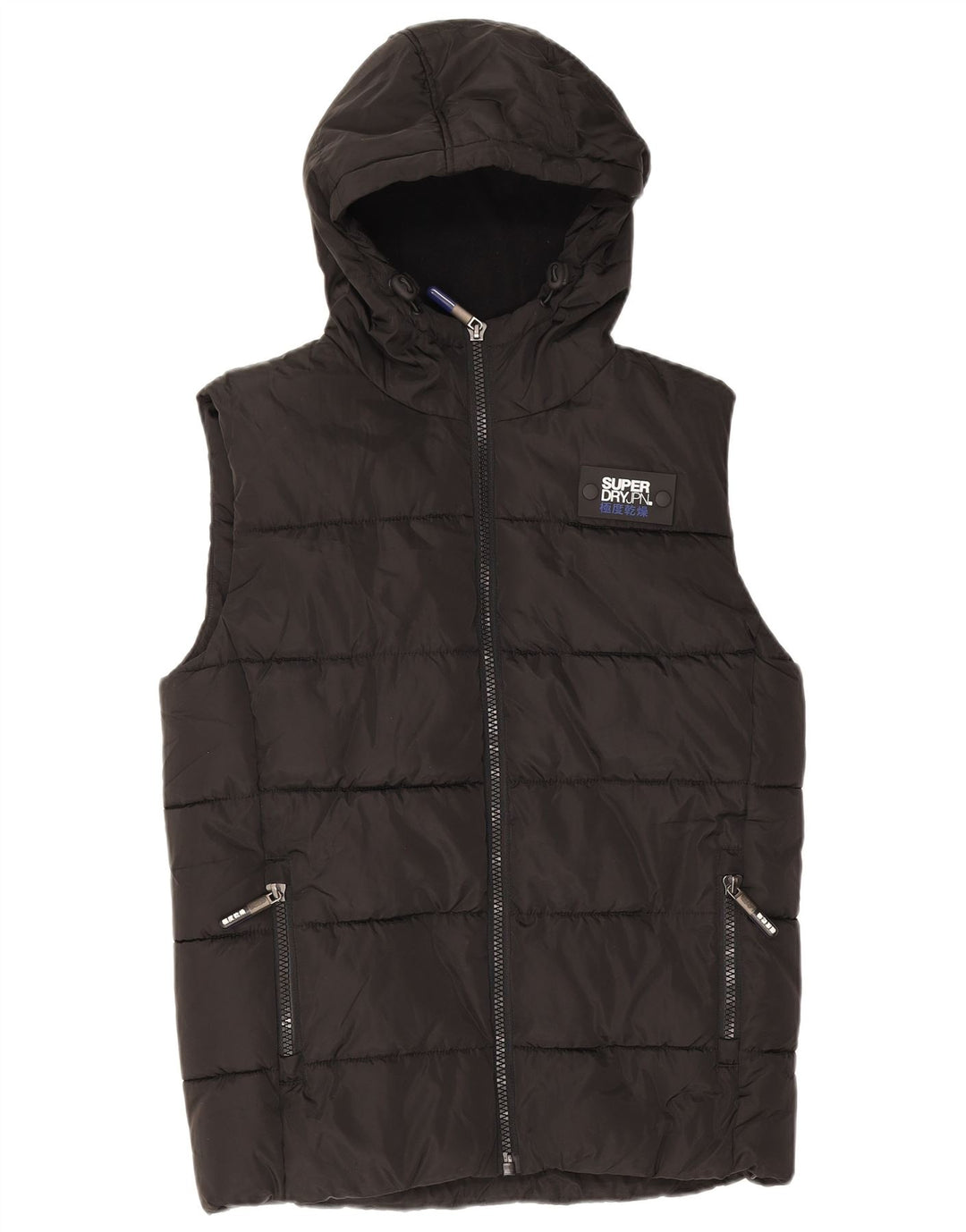 Męska wyściełana kamizelka z kapturem Superdry UK 36, mała, czarna, poliester