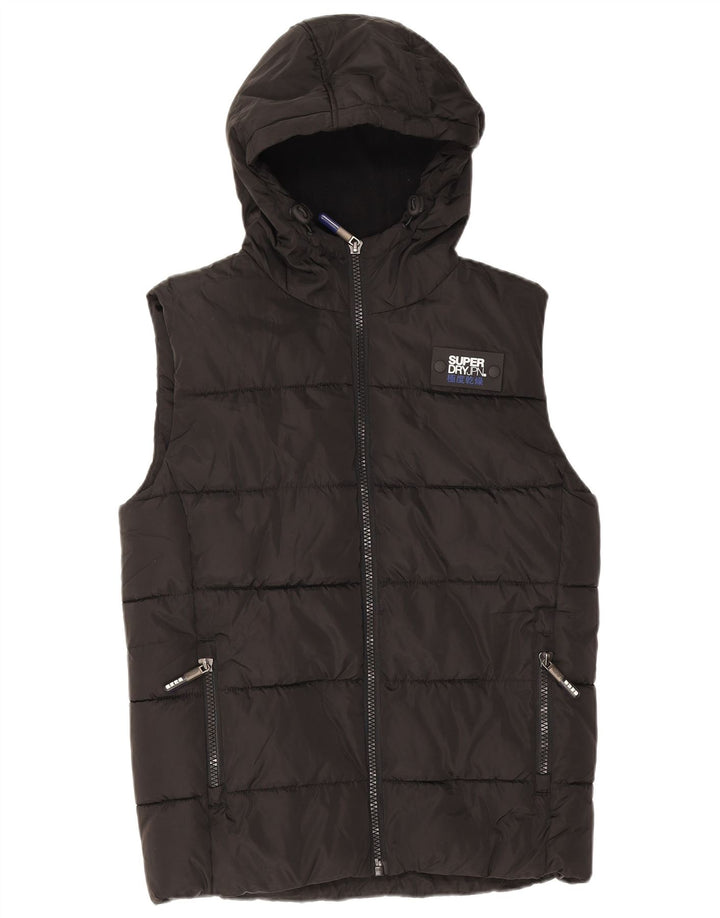 Męska wyściełana kamizelka z kapturem Superdry UK 36, mała, czarna, poliester