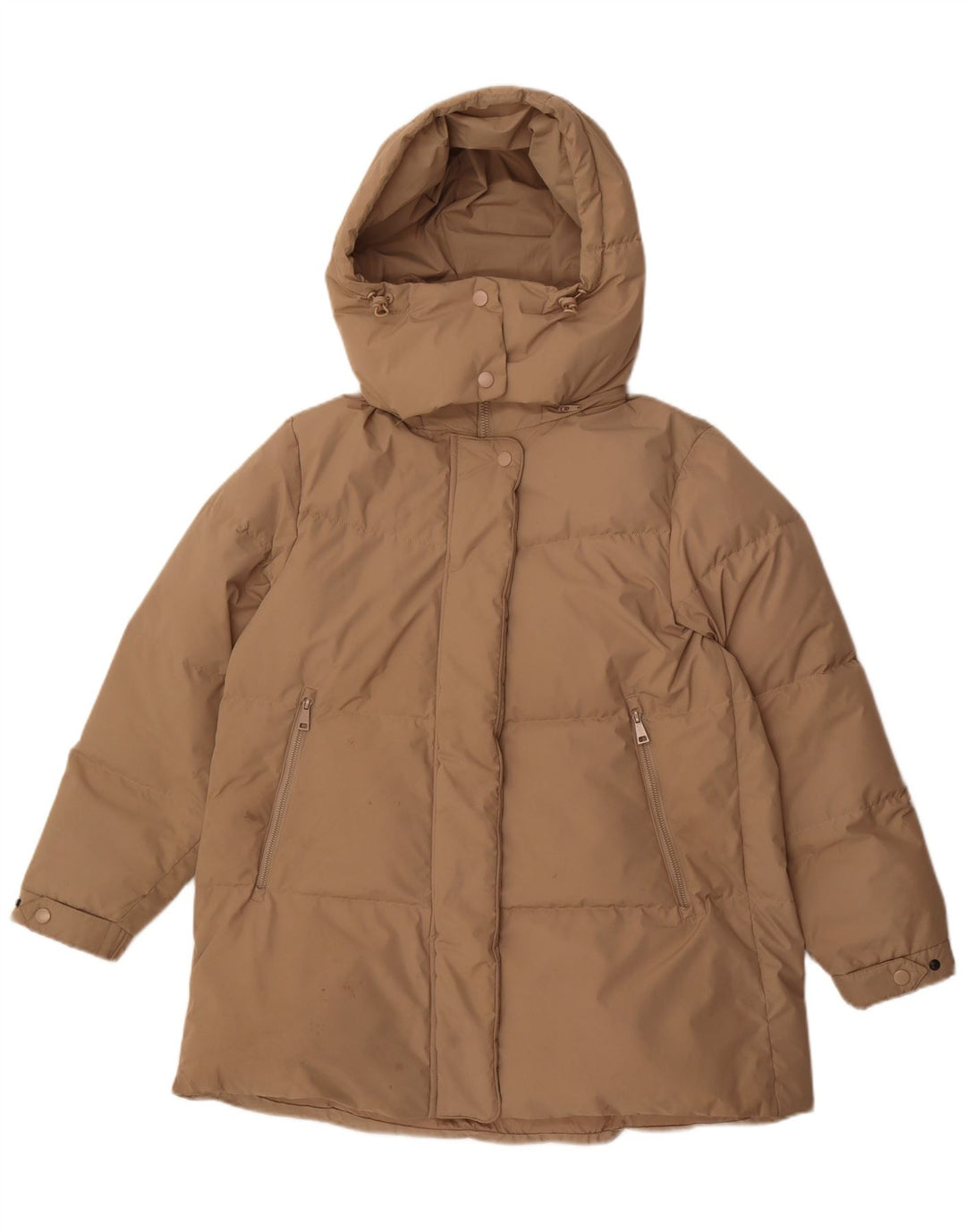 Damska kurtka z kapturem, oversize, wyściełana Massimo Dutti UK 6 XS, beżowy poliester