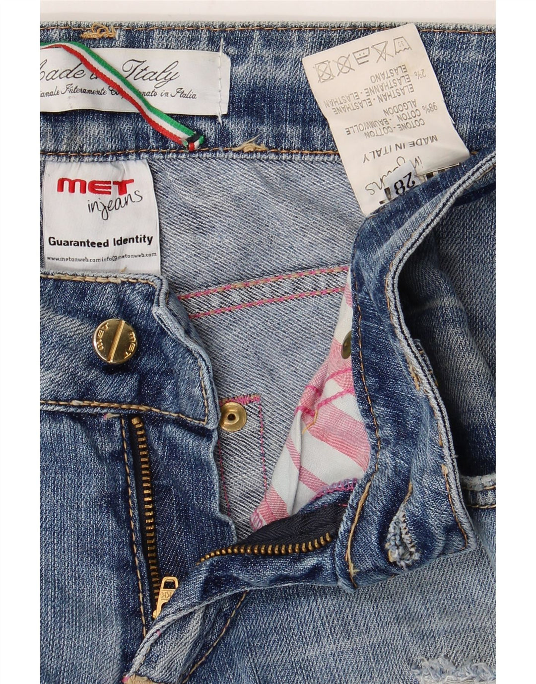 MET Damskie jeansy proste w trudnej sytuacji W28 L31 Niebieskie bawełniane