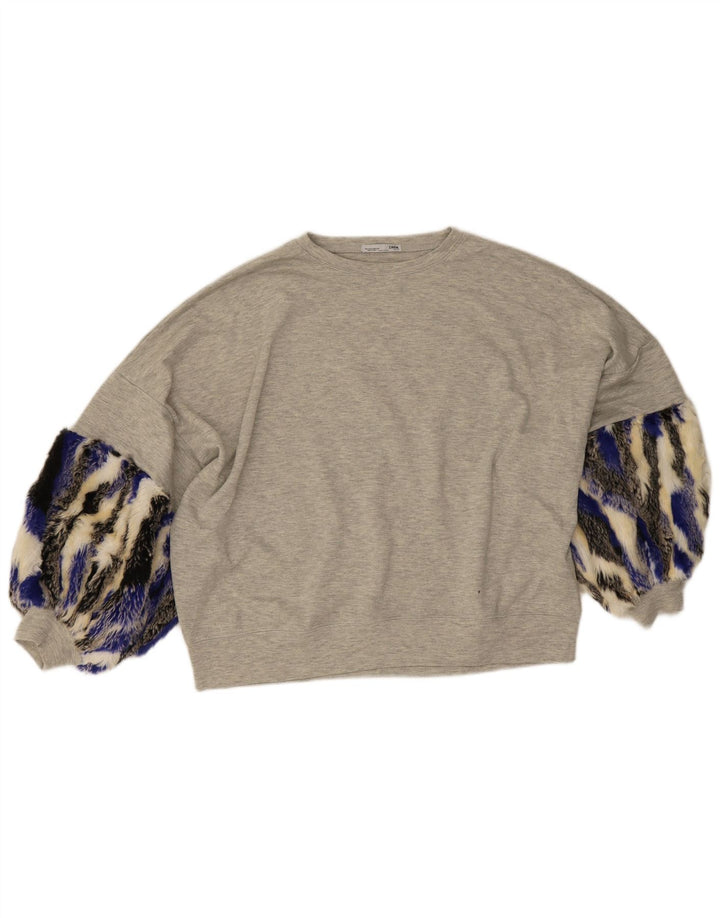 Damski top oversize Zara z rękawem 3/4, UK 10, mały, szary, poliester w blokach kolorów