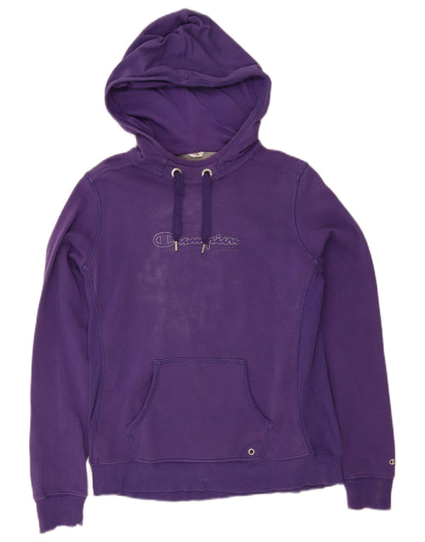 Champion Womens Graphic Hoodie Jumper UK 16 Large Purple Cotton