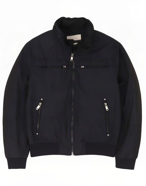 Zara Mens Bomber Jacket UK 40 Large Navy Blue Polyester