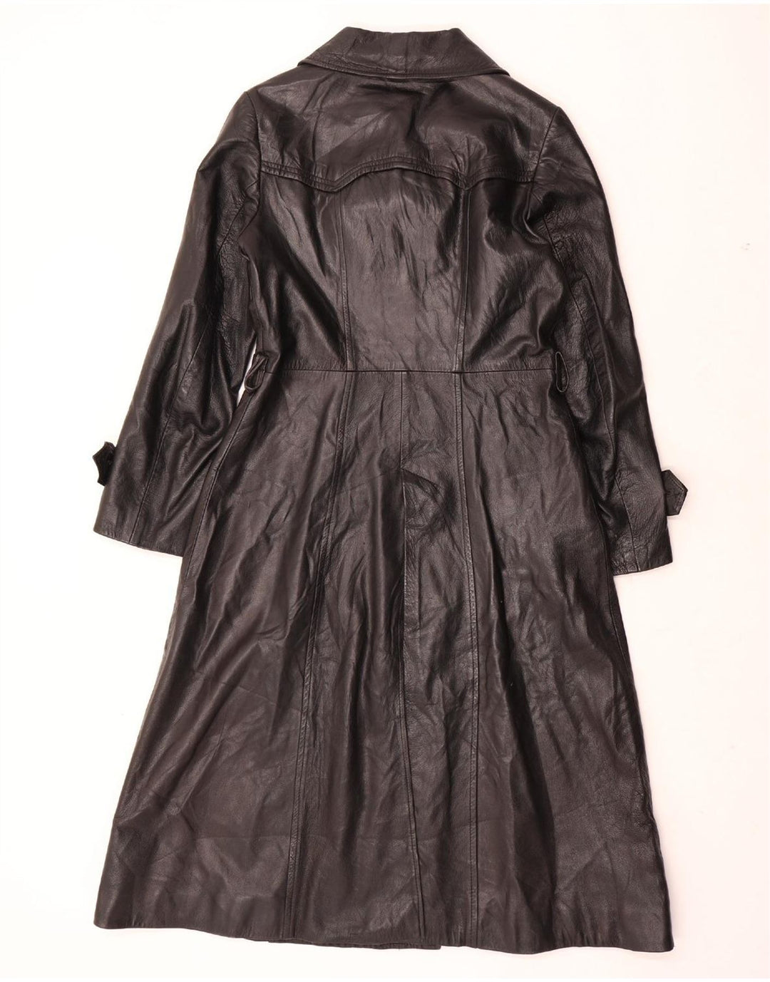 Damski płaszcz skórzany VINTAGE UK 12, średnia czarna skóra