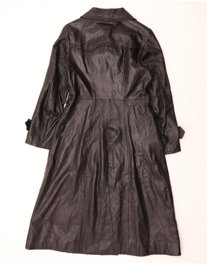 Damski płaszcz skórzany VINTAGE UK 12, średnia czarna skóra