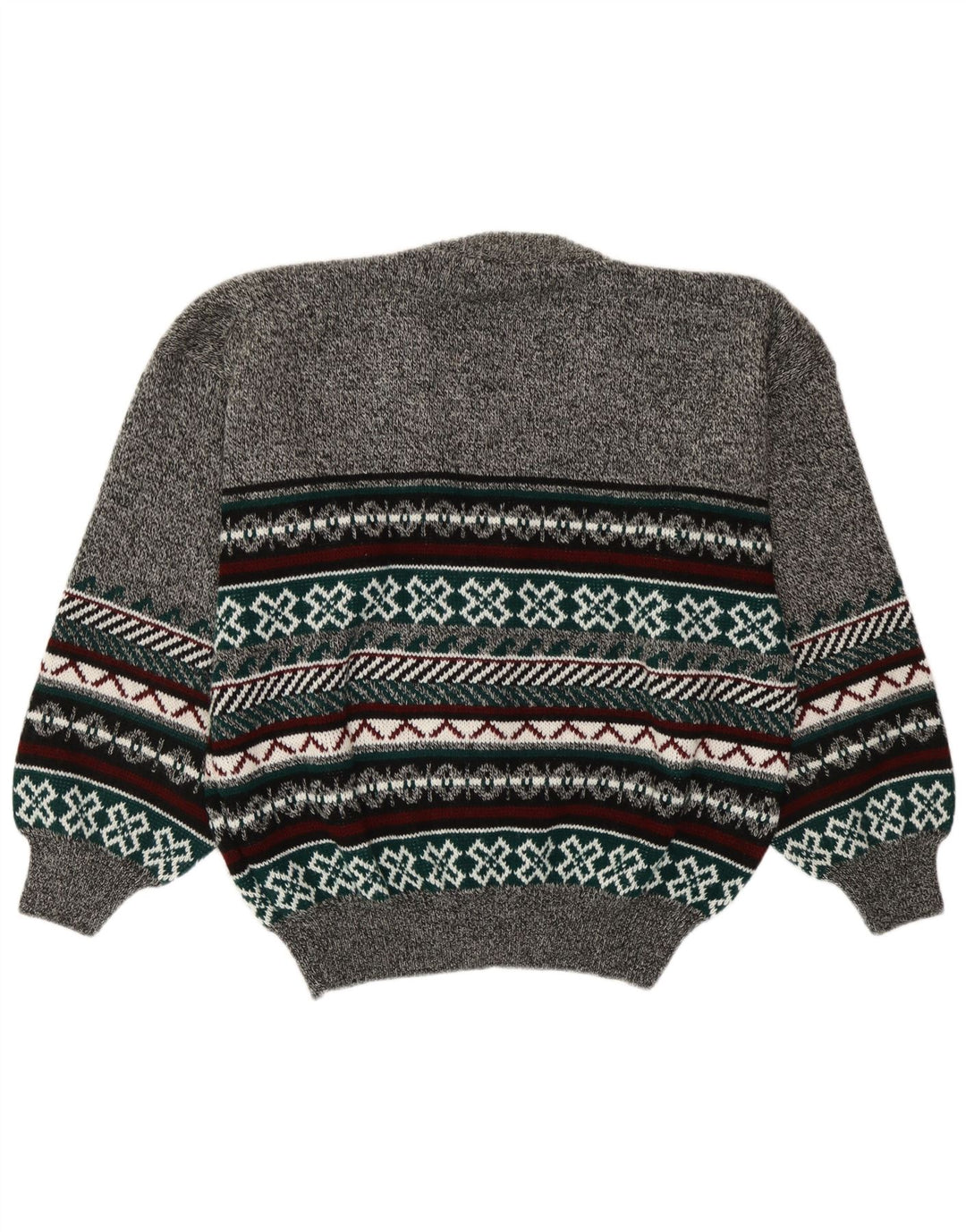 Vintage męski sweter rozpinany, duży, szary Fair Isle
