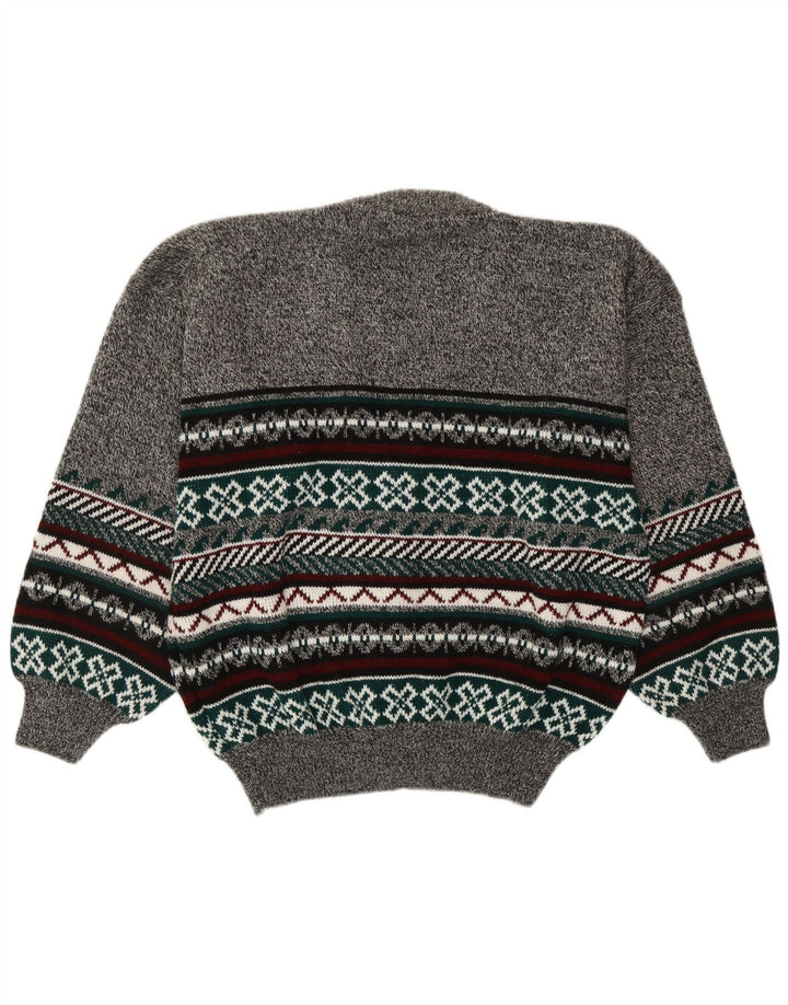Vintage męski sweter rozpinany, duży, szary Fair Isle