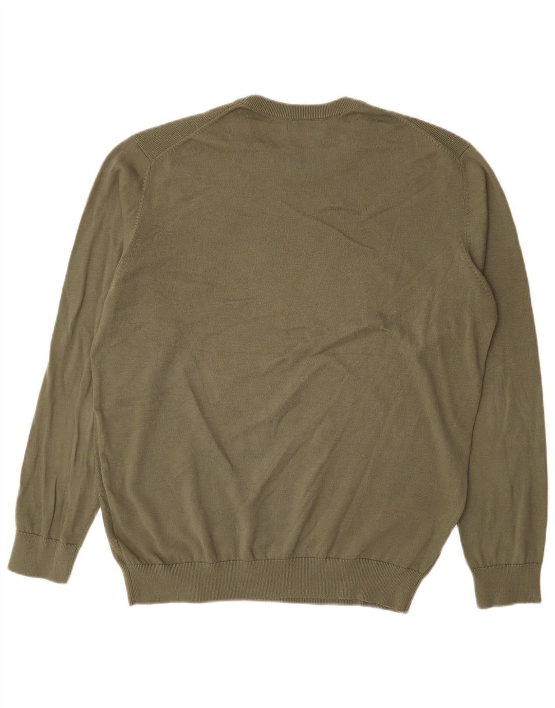 Męski sweter karabinowy z okrągłym dekoltem, 2XL, bawełna khaki