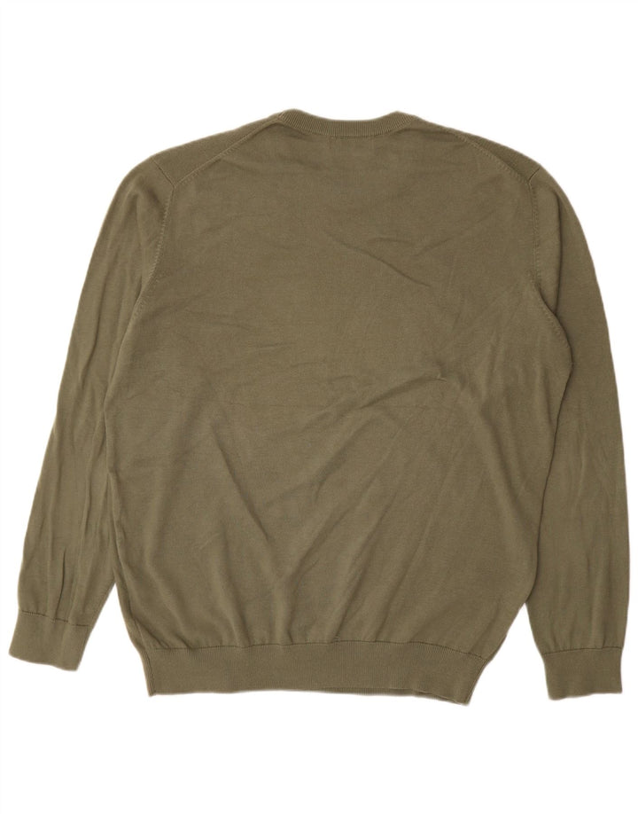 Męski sweter karabinowy z okrągłym dekoltem, 2XL, bawełna khaki