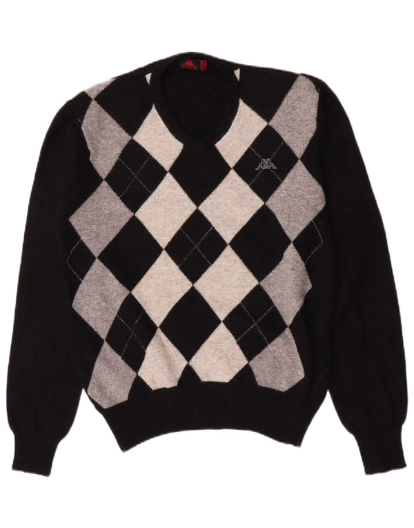 Męski sweter Kappa z dekoltem w kształcie litery V, średni czarny Argyle/Diament