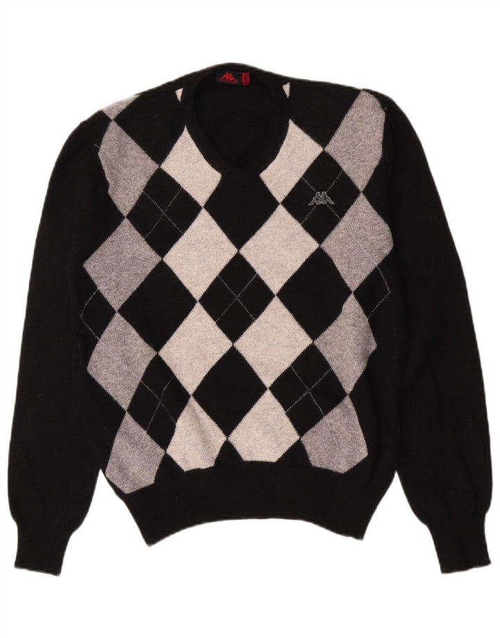 Męski sweter Kappa z dekoltem w kształcie litery V, średni czarny Argyle/Diament