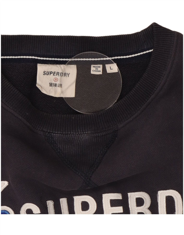 Męski sweter z grafiką Superdry, duży, granatowy, bawełniany