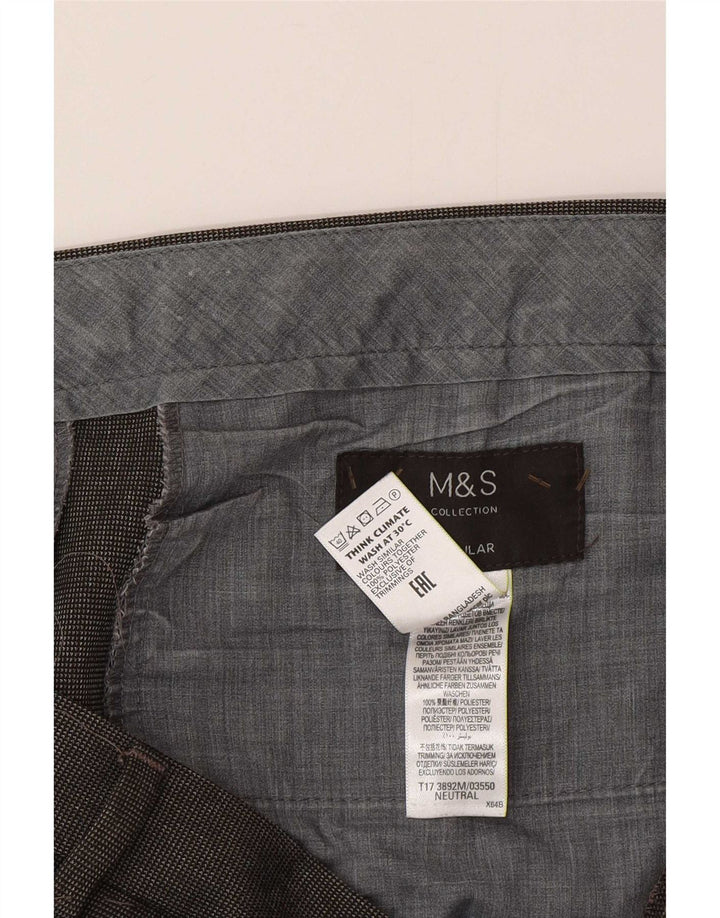 Męskie spodnie garniturowe Marks & Spencer W36 L29, szary poliester w kratę