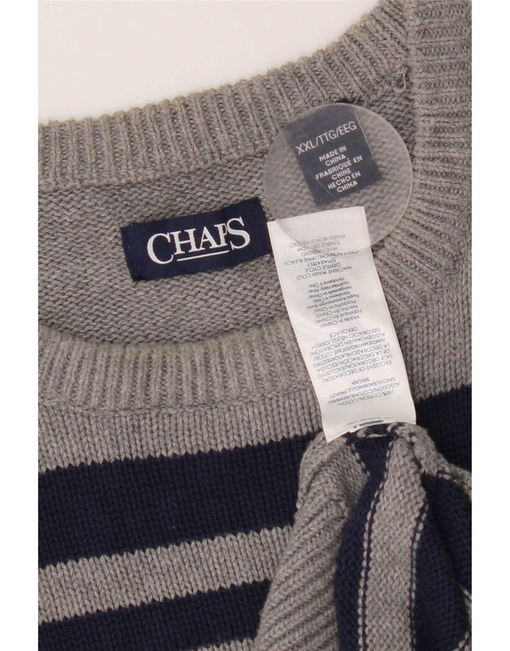 Męski sweter z wycięciem pod szyją Chaps 2XL Szara bawełna w paski