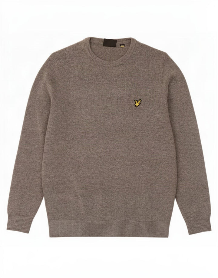 Męski sweter z okrągłym dekoltem Lyle & Scott Średni szary, nakrapiany owcza wełna
