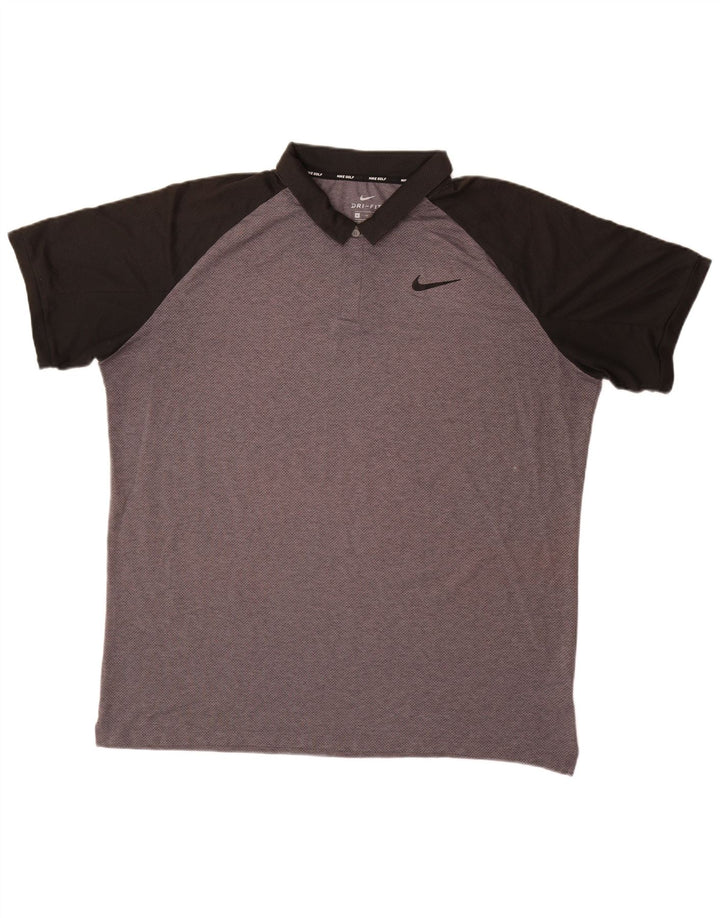 Męska koszulka polo NIKE Dri Fit XL, szary poliester z blokami kolorów