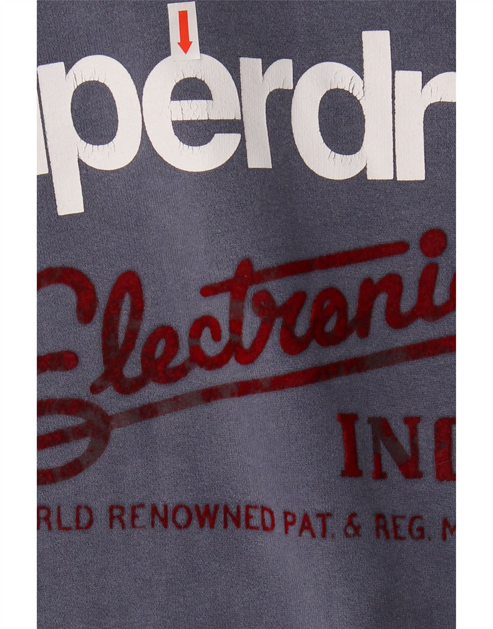 Damski sweter z kapturem i grafiką SUPERDRY UK 16, duży, granatowy, z blokami kolorów